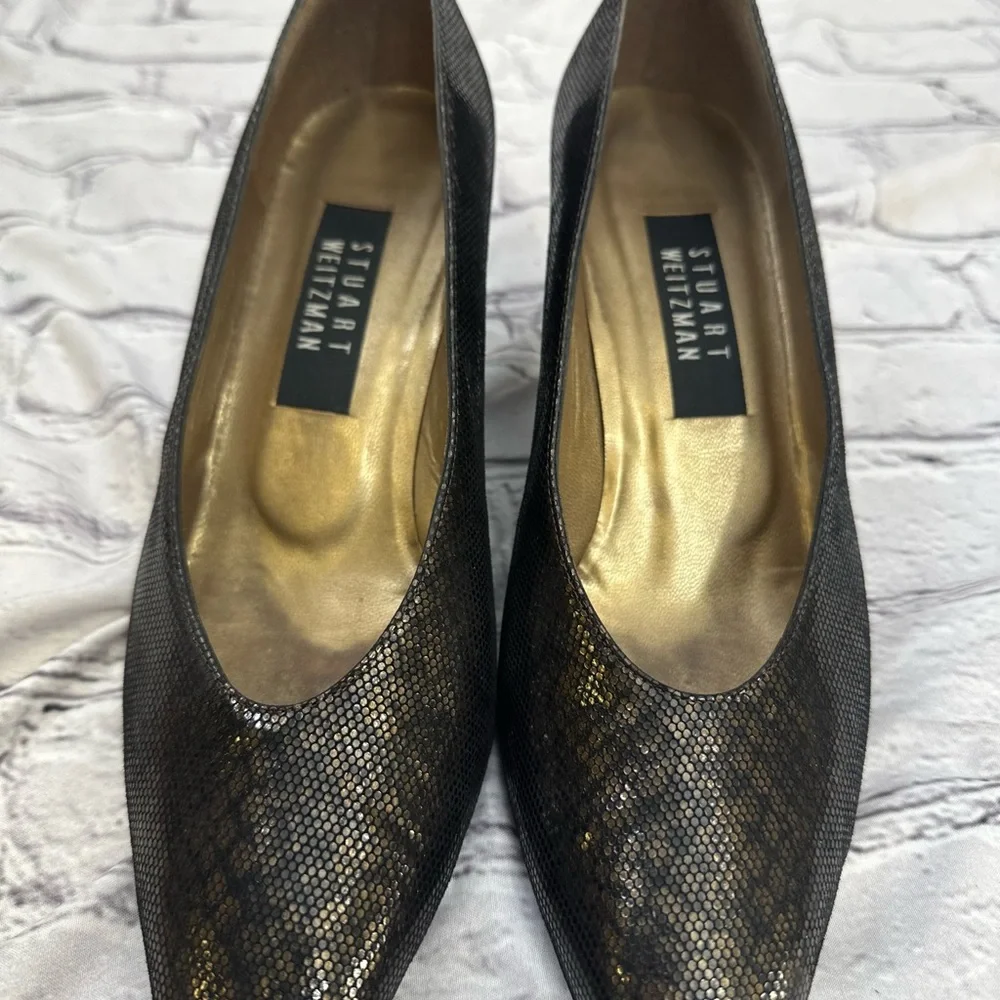Stuart Weitzman Metallic Snake-Print Leather Pumps – Size‎ 8B